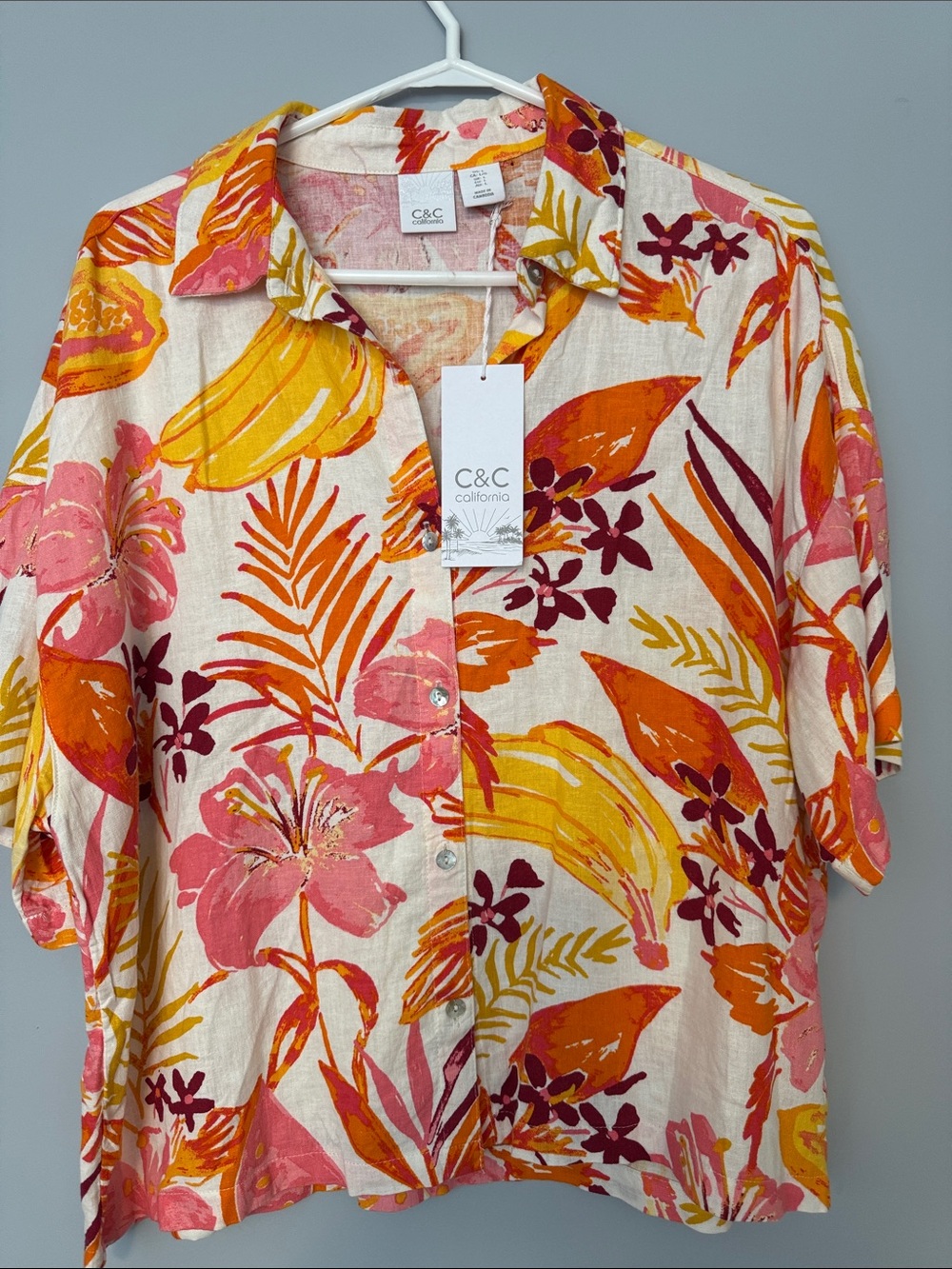 C&C California Pink Orange & Yellow Floral Button-Down Shirt